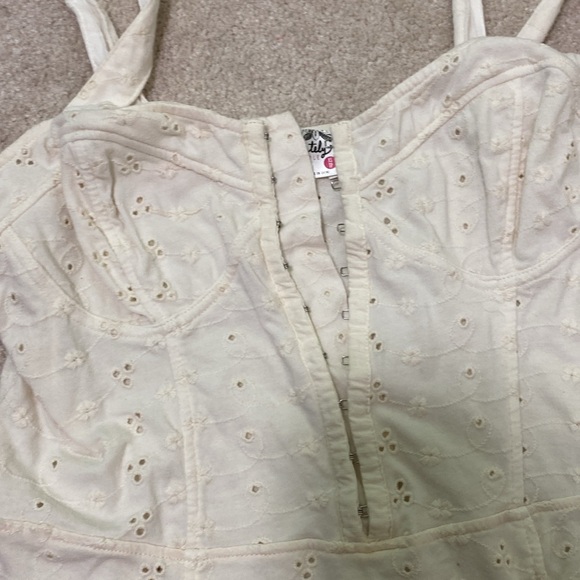 Free People Intimately Cream Colored Slip Mini Dress with Eyelets Corset Style - Picture 4 of 6
